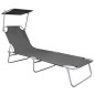 vidaXL Tumbona plegable con toldo de aluminio gris vidaXL Tumbona plegable con toldo de aluminio gris