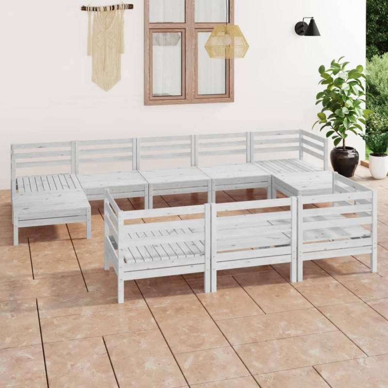 vidaXL Juego de muebles de jardín 10 piezas madera maciza pino blanco vidaXL Juego de muebles de jardín 10 piezas madera maciza pino blanco