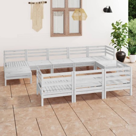 vidaXL Juego de muebles de jardín 10 piezas madera maciza pino blanco