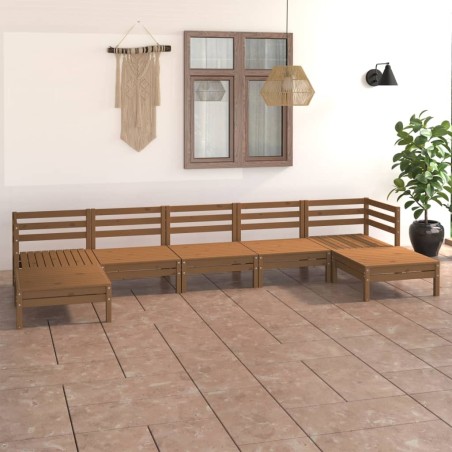 vidaXL Set de muebles de jardín 7 pzas madera maciza pino marrón miel
