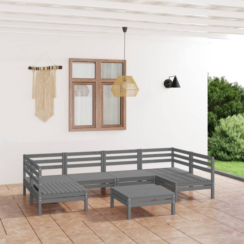 vidaXL Juego de muebles de jardín 7 piezas madera maciza de pino gris vidaXL Juego de muebles de jardín 7 piezas madera maciza de pino gris
