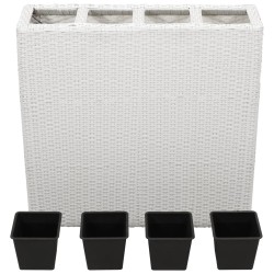 vidaXL Jardinera alta con 4 macetas ratán sintético blanco