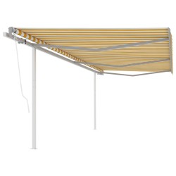 vidaXL Toldo retráctil automático con postes amarillo y blanco 6x3 m