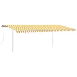 vidaXL Toldo retráctil automático con postes amarillo y blanco 6x3 m