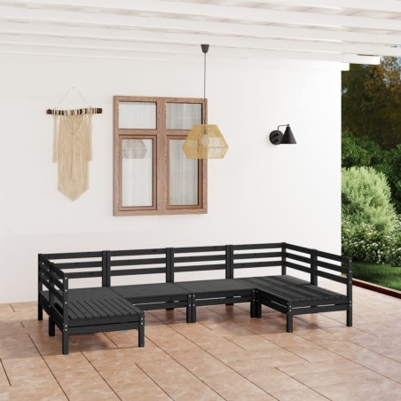 vidaXL Juego de muebles de jardín 6 piezas madera maciza de pino negro