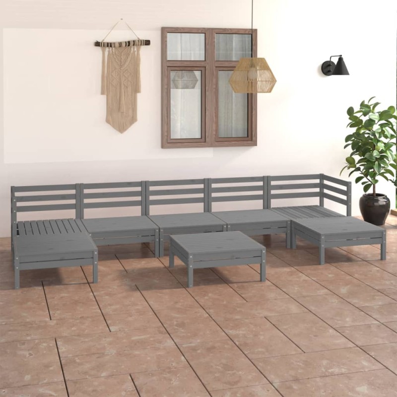 vidaXL Juego de muebles de jardín 8 piezas madera maciza de pino gris vidaXL Juego de muebles de jardín 8 piezas madera maciza de pino gris