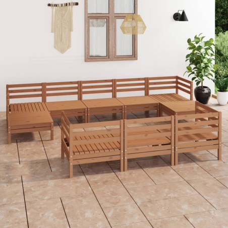 vidaXL Set de muebles de jardín 10 pzas madera maciza pino marrón miel
