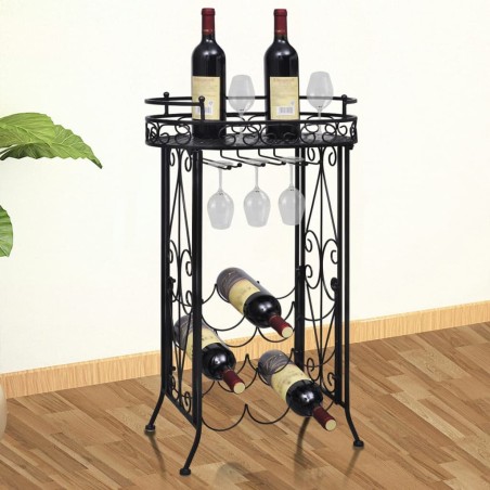 vidaXL Botellero de metal con soportes para copas para 9 botellas 