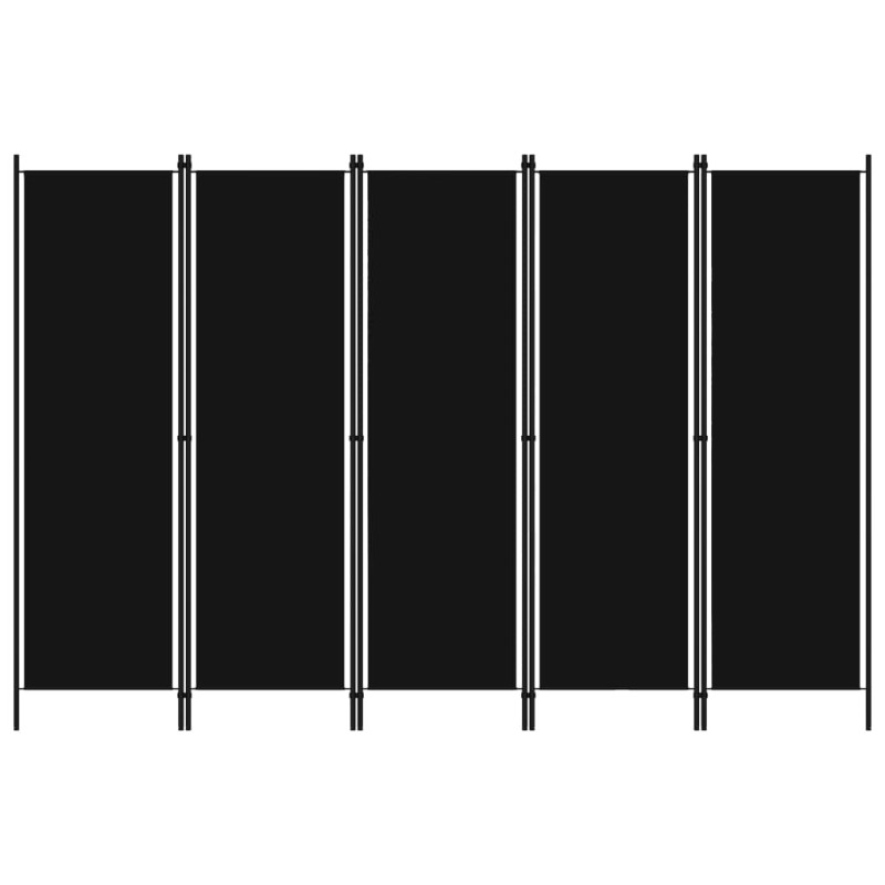 vidaXL Biombo divisor de 5 paneles negro 250x180 cm vidaXL Biombo divisor de 5 paneles negro 250x180 cm