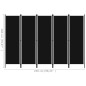 vidaXL Biombo divisor de 5 paneles negro 250x180 cm vidaXL Biombo divisor de 5 paneles negro 250x180 cm