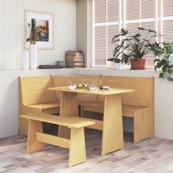 vidaXL Mesa de comedor con banco de madera maciza marrón miel