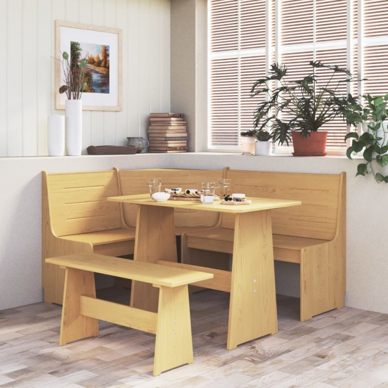 vidaXL Mesa de comedor con banco de madera maciza marrón miel vidaXL Mesa de comedor con banco de madera maciza marrón miel