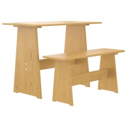 vidaXL Mesa de comedor con banco de madera maciza marrón miel