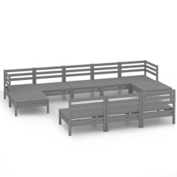 vidaXL Juego de muebles de jardín 10 piezas madera maciza de pino gris