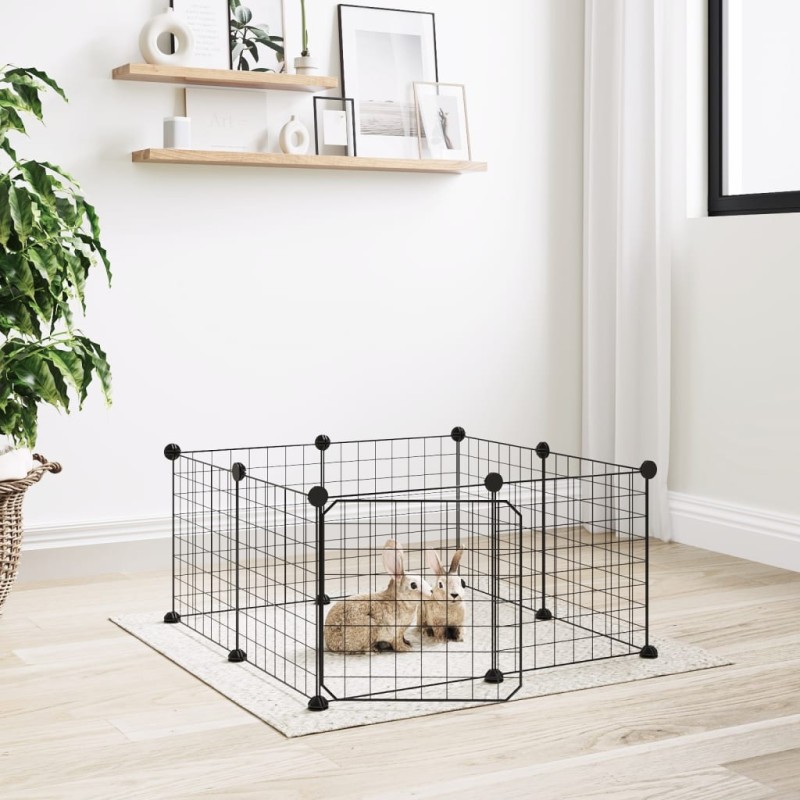 vidaXL Jaula para mascotas de 8 paneles con puerta acero negro 35x35cm vidaXL Jaula para mascotas de 8 paneles con puerta acero negro 35x35cm