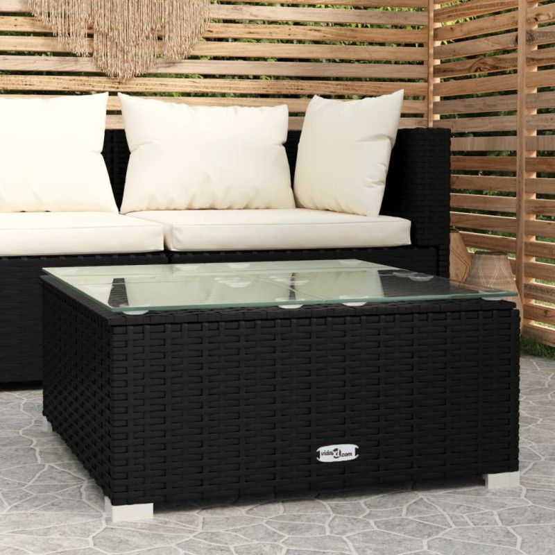 vidaXL Mesita de centro jardín ratán sintético vidrio negro 60x60x30cm