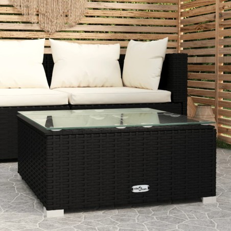vidaXL Mesita de centro jardín ratán sintético vidrio negro 60x60x30cm