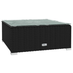 vidaXL Mesita de centro jardín ratán sintético vidrio negro 60x60x30cm