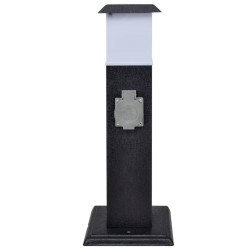 Columna con enchufes y lámpara para el jardín negra