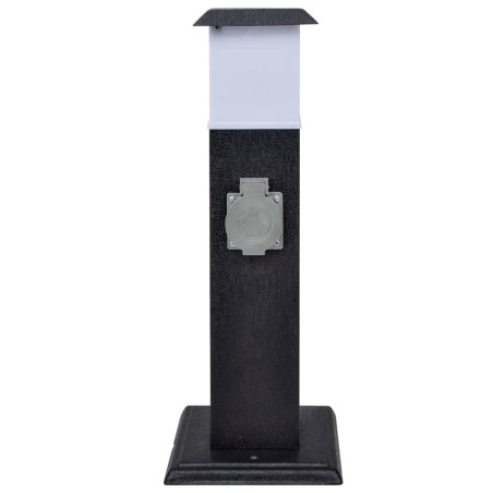 Columna con enchufes y lámpara para el jardín negra