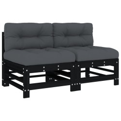 vidaXL Sofás centrales con cojines 2 uds madera maciza de pino negro