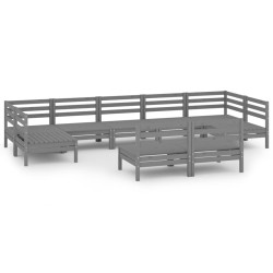 vidaXL Mesa y taburetes altos jardín 9 pzas madera maciza de pino gris