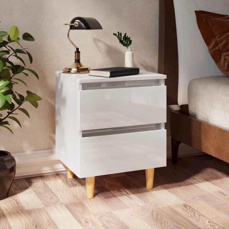 vidaXL Mesitas de noche 2 uds patas madera blanco brillo 40x35x50 cm vidaXL Mesitas de noche 2 uds patas madera blanco brillo 40x35x50 cm