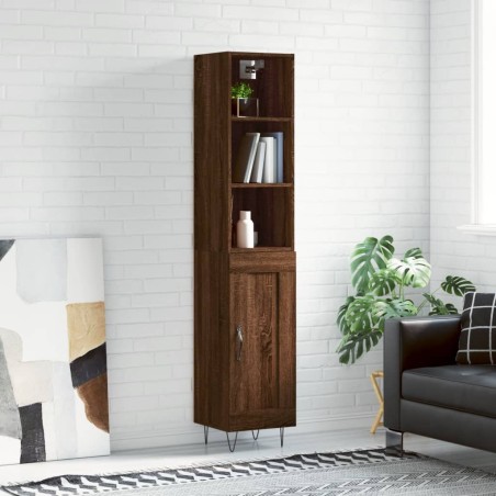vidaXL Aparador alto madera contrachapada roble marrón 34,5x34x180 cm