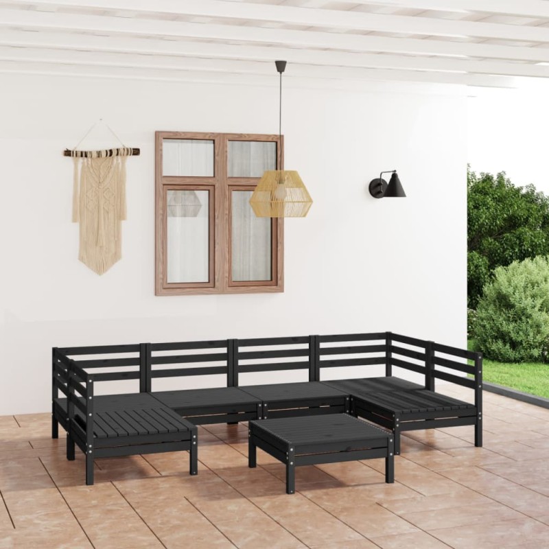 vidaXL Juego de muebles de jardín 7 pzas madera maciza de pino negro vidaXL Juego de muebles de jardín 7 pzas madera maciza de pino negro