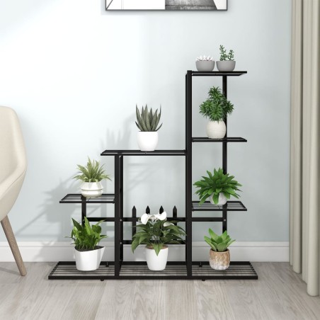 vidaXL Soporte de flores negro de metal 94,5x25x88 cm