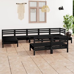 vidaXL Juego de muebles de jardín 9 pzas madera maciza de pino negro
