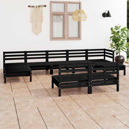 vidaXL Juego de muebles de jardín 9 pzas madera maciza de pino negro