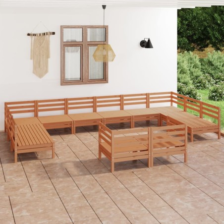 vidaXL Juego muebles de jardín 12 pzas madera maciza pino marrón miel