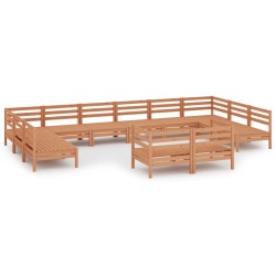 vidaXL Juego muebles de jardín 12 pzas madera maciza pino marrón miel