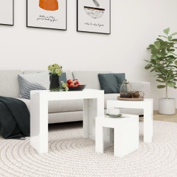 vidaXL Mesas de centro apilables 3 piezas contrachapada blanco brillo