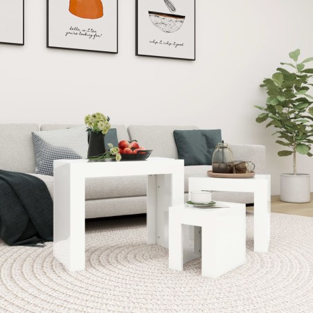 vidaXL Mesas de centro apilables 3 piezas contrachapada blanco brillo
