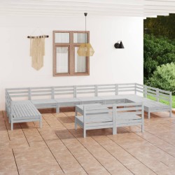 vidaXL Juego de muebles de jardín 13 pzas madera maciza de pino blanco