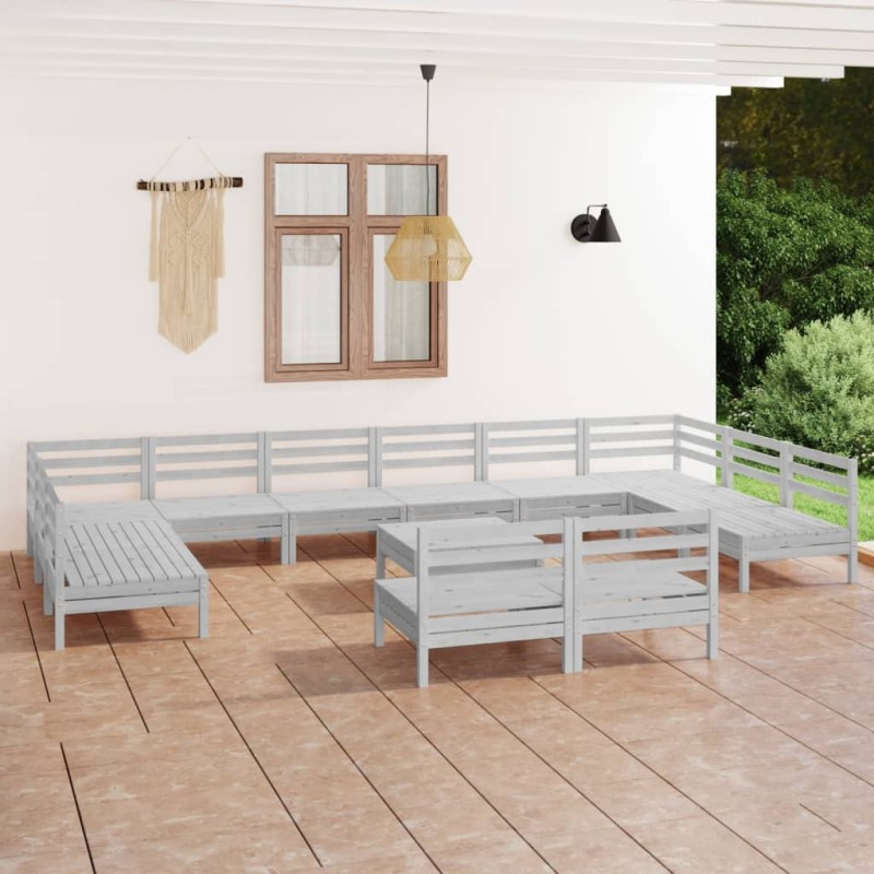 vidaXL Juego de muebles de jardín 13 pzas madera maciza de pino blanco vidaXL Juego de muebles de jardín 13 pzas madera maciza de pino blanco