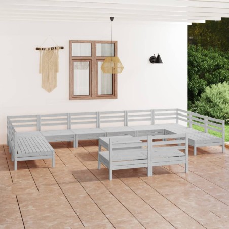 vidaXL Juego de muebles de jardín 13 pzas madera maciza de pino blanco
