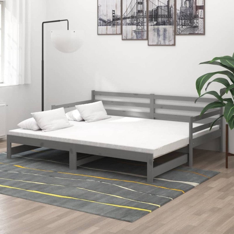 vidaXL Sofá cama extraíble madera maciza de pino gris 2x(90x200) cm vidaXL Sofá cama extraíble madera maciza de pino gris 2x(90x200) cm