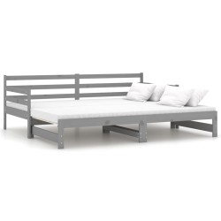 vidaXL Sofá cama extraíble madera maciza de pino gris 2x(90x200) cm