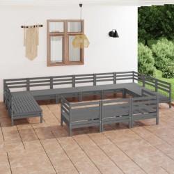 vidaXL Juego de muebles de jardín 13 piezas madera maciza de pino gris