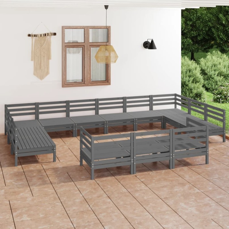 vidaXL Juego de muebles de jardín 13 piezas madera maciza de pino gris vidaXL Juego de muebles de jardín 13 piezas madera maciza de pino gris