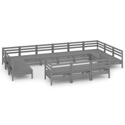 vidaXL Juego de muebles de jardín 13 piezas madera maciza de pino gris
