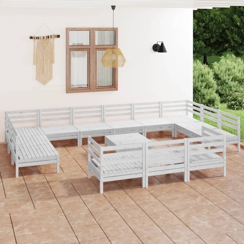 vidaXL Juego de muebles de jardín 14 piezas madera maciza pino blanco vidaXL Juego de muebles de jardín 14 piezas madera maciza pino blanco