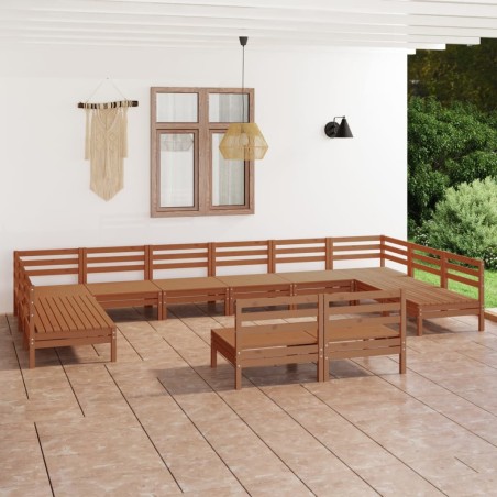 vidaXL Juego muebles de jardín 12 pzas madera maciza pino marrón miel