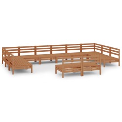 vidaXL Juego muebles de jardín 12 pzas madera maciza pino marrón miel