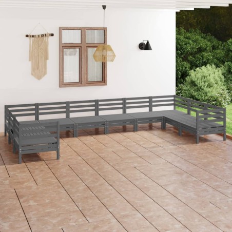 vidaXL Juego de muebles de jardín 10 piezas madera maciza pino gris