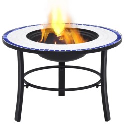 vidaXl Brasero de mosaico cerámica azul y blanco 68 cm