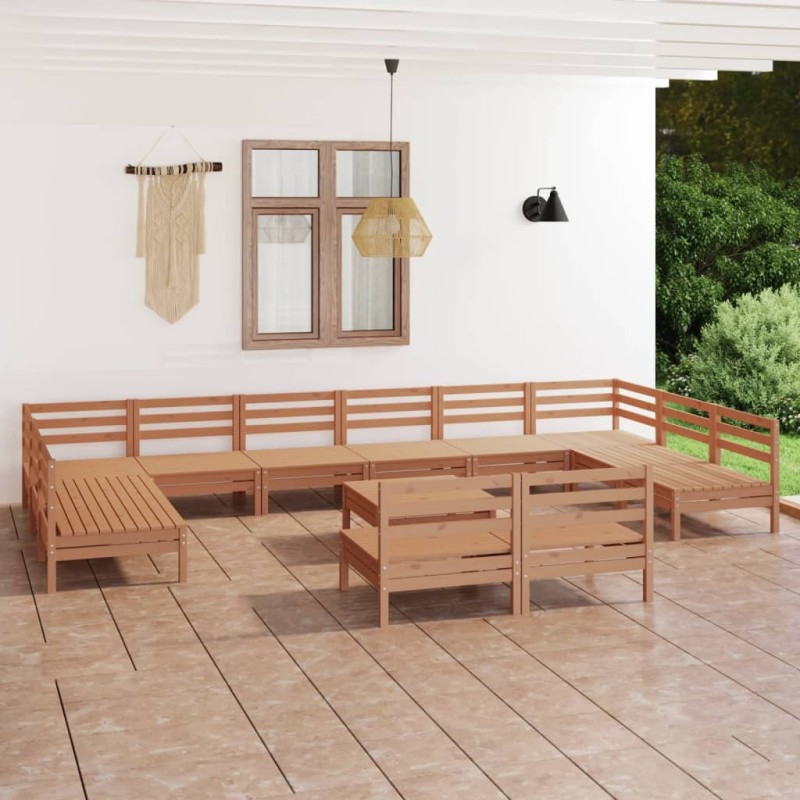 vidaXL Juego muebles de jardín 13 pzas madera maciza pino marrón miel vidaXL Juego muebles de jardín 13 pzas madera maciza pino marrón miel